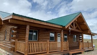 Amish Log Home Exterior Finish Staining Montana Rancher [upl. by Gerard991]