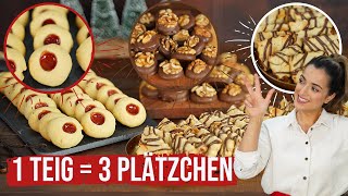 1 Teig  3 Plätzchen  lecker einfach und schnell verschiedene Kekse backen Plätzchenteller [upl. by Nonahs]