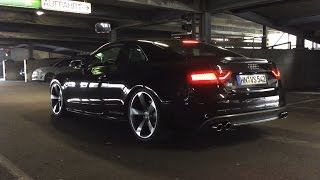 Audi S5 42 V8 LOUD EXHAUST CRACKLING POPPING Machine Gun Style [upl. by Yemac527]