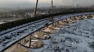 Dramatic video shows Russia stadium collapse with worker on roof [upl. by Ikin130]