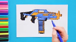 How to draw Nerf Elite Rapidstrike [upl. by Zulaledairam]