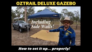 HOW TO Setup Oztrail Gazebo Deluxe with Side Walls 3 Metre and Review  End camp setup arguments [upl. by Kolivas]