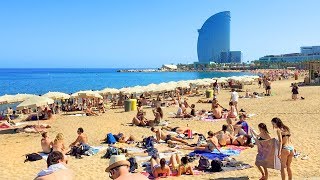 BARCELONA BEACH WALK along Barceloneta Beach Promenade  Spain [upl. by Corwin822]