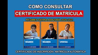 Como imprimir Certificado de Matrícula  Certificado de Inscripción Matrírcula Automática 20202021 [upl. by Gayleen73]