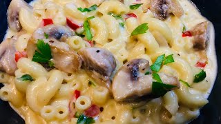 CREAMY Macaroni Pasta In ALFREDO SAUCE With Mushrooms  CHEESY MACARONI PASTA RECIPE [upl. by Ferris]