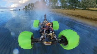 DRIVING A Hydroplaning RC CAR On WATER [upl. by Pisano]