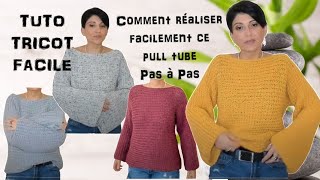 DIY TUTO TRICOT FACILE PULL TUBE AVEC LAINE ZEEMAN [upl. by Amron]