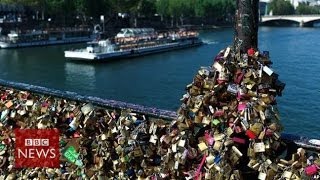 Lovelocks collapse Paris bridge rail  BBC News [upl. by Rolo]