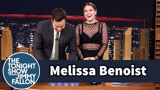 Melissa Benoist Teaches Jimmy Sport Stacking [upl. by Nahtaneoj]