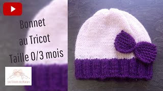 Bonnet bébé 03 mois au tricot [upl. by Nylra]