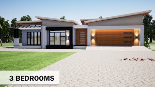 3 Bedroom plan  Butterfly roof house Design  19mx17m [upl. by Isac]