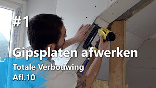 Gipsplaten afwerken Part 1  Hoeklijn plaatsen gaasband aanbrengen Totale Verbouwing Afl 10 [upl. by Tonina]