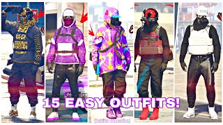 15 EASY GTA 5 ONLINE Outfits Outfits Collection Tryhard Outfits Using clothing Glitches [upl. by Ysak]