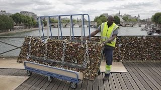 Love locks removed from Paris bridge [upl. by Farris]