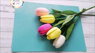 JAK ZROBIĆ TULIPANY Z KREPINY 💐💐 💐 EASY CREPE PAPER FLOWER [upl. by Ynahpit]