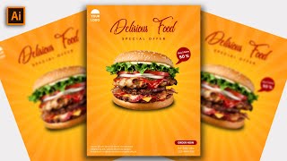 Restaurant Flyer Design  Illustrator Tutorial  Food Flyer  MAK Visuals [upl. by Eon]