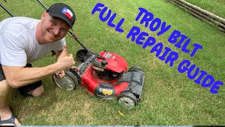 Troy Bilt Lawn Mower Full Repair Video Carburetor Oil Change Blade Air Filter Spark Plug [upl. by Melodie576]