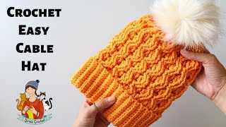 How To Crochet An Easy Cable Hat  Beginner Friendly Tutorial [upl. by Ynahirb]