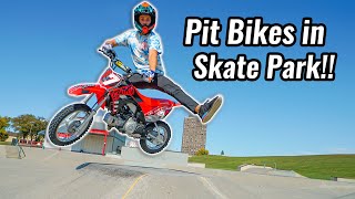 Riding Pit Bikes in Skate Park [upl. by Teddy508]