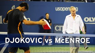 Novak Djokovic challenges John McEnroe to a match  US Open 2009 [upl. by Nauht]