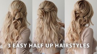 3 EASY HALF UP HAIRSTYLES 🌸 Perfect for Weddings Bridal Prom amp Work [upl. by Webber]